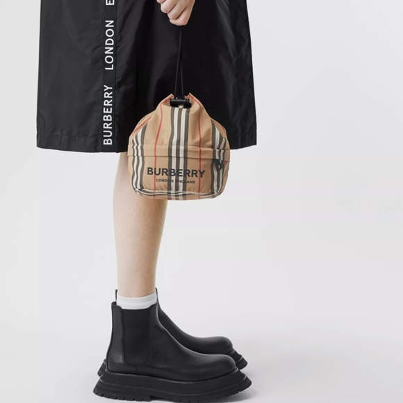 BURBERRY PHOEBE ICON STRIPE NYLON DRAWCORD EQUESTRIAN POUCH MINI BAG - Picture 4 of 10